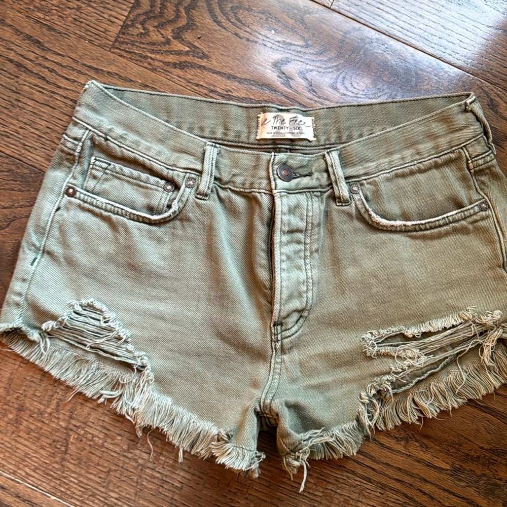 Free People Jean shorts! Perfectly broken in soft green denim
